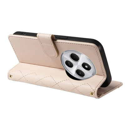 For Xiaomi Redmi 14C 4G Case Wallet Rhombus Leather Phone Cover with Shoulder Strap, Wrist Strap