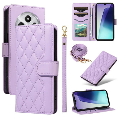 For Xiaomi Redmi 14C 4G Case Wallet Rhombus Leather Phone Cover with Shoulder Strap, Wrist Strap