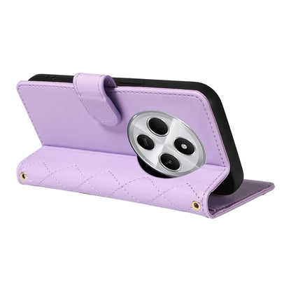 For Xiaomi Redmi 14C 4G Case Wallet Rhombus Leather Phone Cover with Shoulder Strap, Wrist Strap