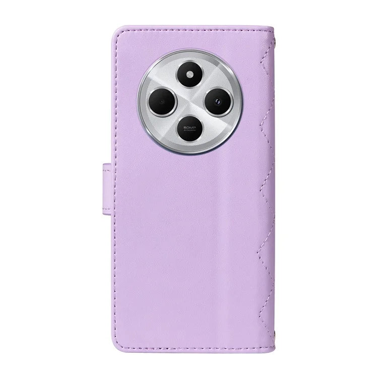 For Xiaomi Redmi 14C 4G Case Wallet Rhombus Leather Phone Cover with Shoulder Strap, Wrist Strap