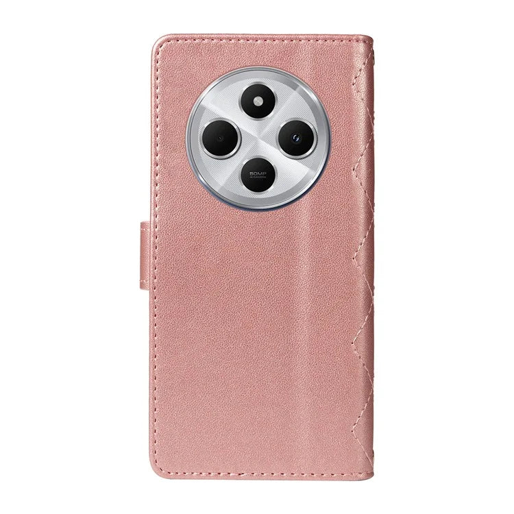 For Xiaomi Redmi 14C 4G Case Wallet Rhombus Leather Phone Cover with Shoulder Strap, Wrist Strap