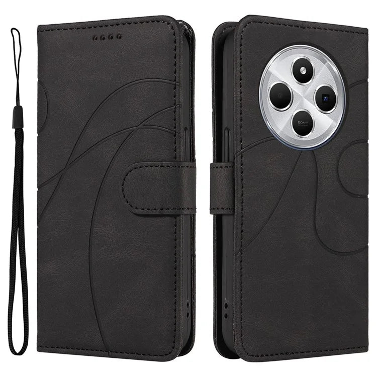 For Xiaomi Redmi 14C 4G Case Stand Wallet Leather Phone Cover Curved Line Wrist Strap