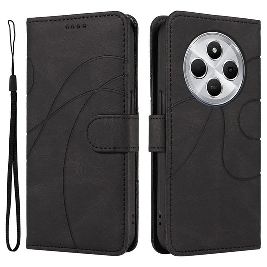 For Xiaomi Redmi 14C 4G Case Stand Wallet Leather Phone Cover Curved Line Wrist Strap