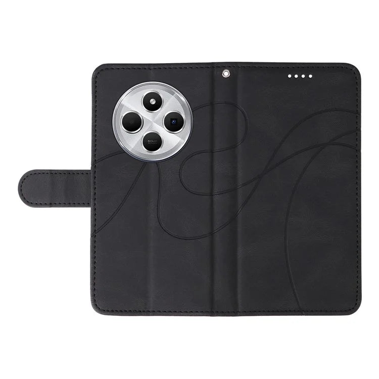 For Xiaomi Redmi 14C 4G Case Stand Wallet Leather Phone Cover Curved Line Wrist Strap