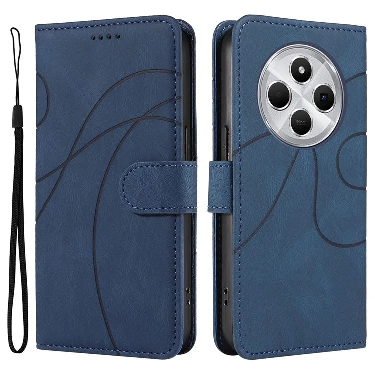 For Xiaomi Redmi 14C 4G Case Stand Wallet Leather Phone Cover Curved Line Wrist Strap