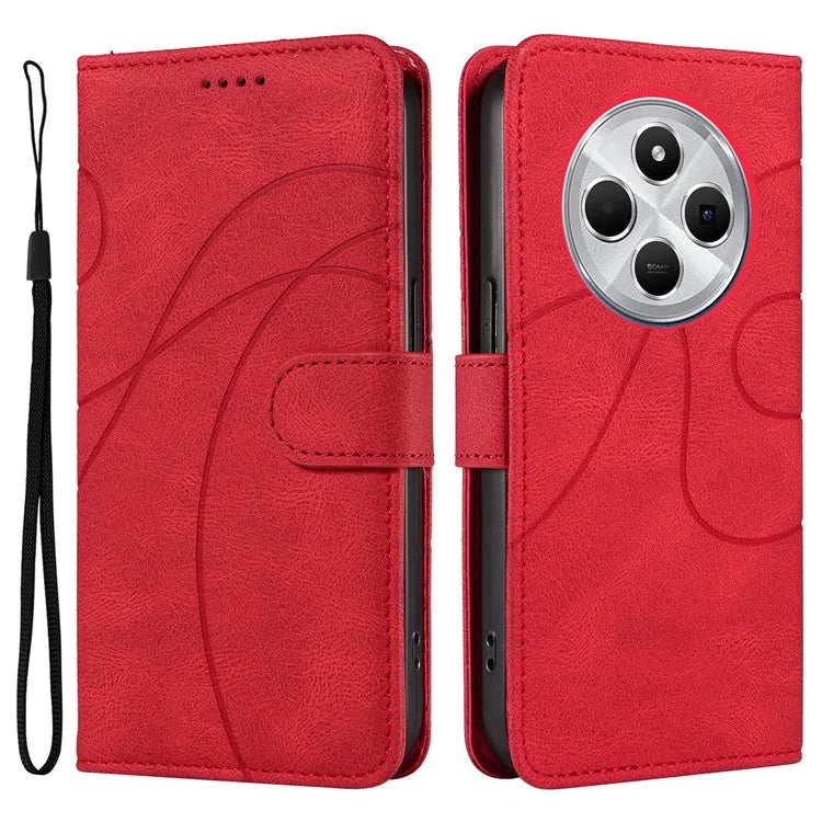 For Xiaomi Redmi 14C 4G Case Stand Wallet Leather Phone Cover Curved Line Wrist Strap