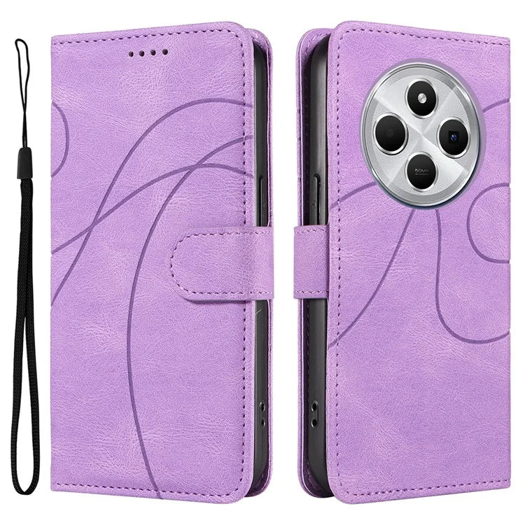 For Xiaomi Redmi 14C 4G Case Stand Wallet Leather Phone Cover Curved Line Wrist Strap
