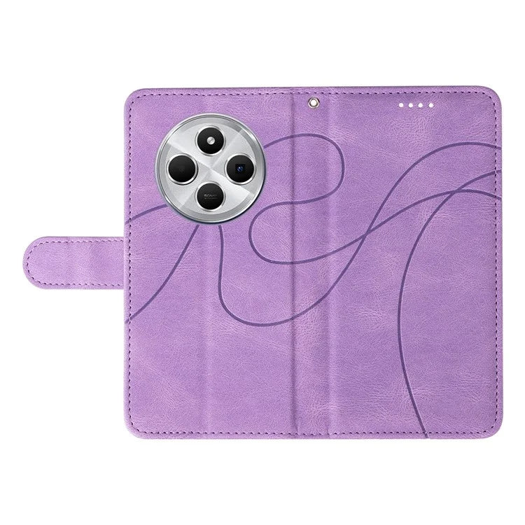 For Xiaomi Redmi 14C 4G Case Stand Wallet Leather Phone Cover Curved Line Wrist Strap