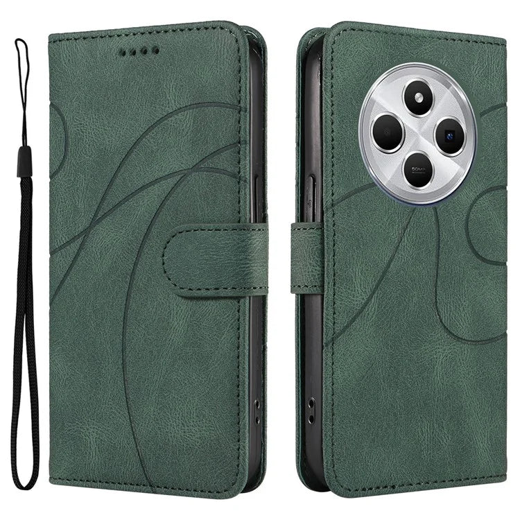 For Xiaomi Redmi 14C 4G Case Stand Wallet Leather Phone Cover Curved Line Wrist Strap