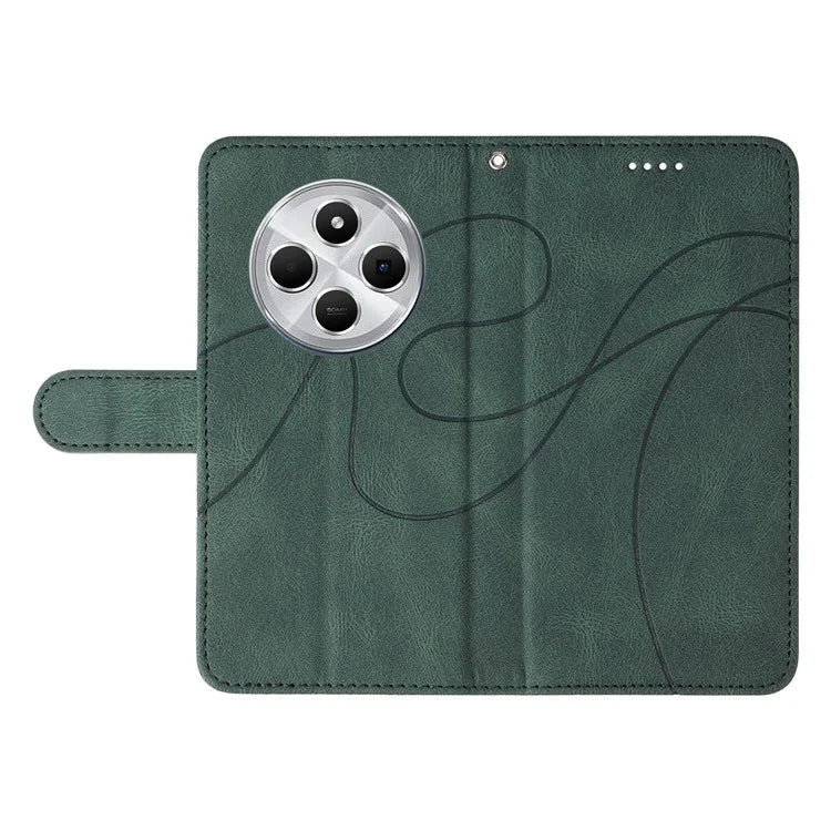 For Xiaomi Redmi 14C 4G Case Stand Wallet Leather Phone Cover Curved Line Wrist Strap