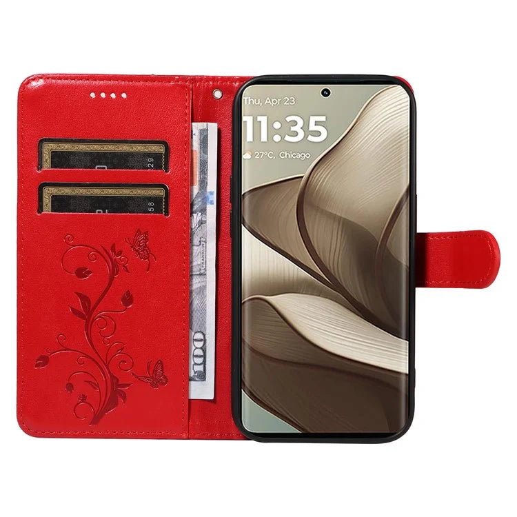 For Motorola Edge 50 5G Case Flower Pattern PU Leather Wallet Phone Cover
