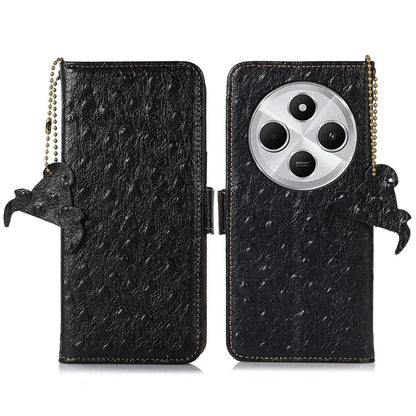 For Xiaomi Redmi 14C 4G Case RFID Blocking Genuine Cow Leather Phone Case Ostrich Texture