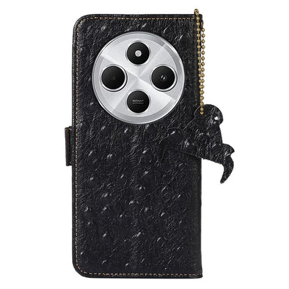 For Xiaomi Redmi 14C 4G Case RFID Blocking Genuine Cow Leather Phone Case Ostrich Texture
