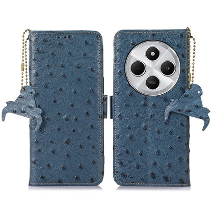 For Xiaomi Redmi 14C 4G Case RFID Blocking Genuine Cow Leather Phone Case Ostrich Texture