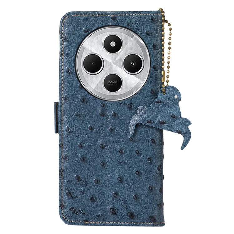 For Xiaomi Redmi 14C 4G Case RFID Blocking Genuine Cow Leather Phone Case Ostrich Texture