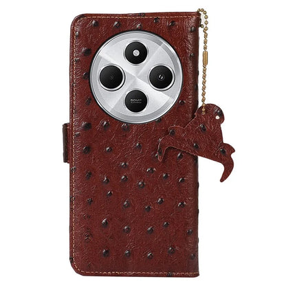 For Xiaomi Redmi 14C 4G Case RFID Blocking Genuine Cow Leather Phone Case Ostrich Texture