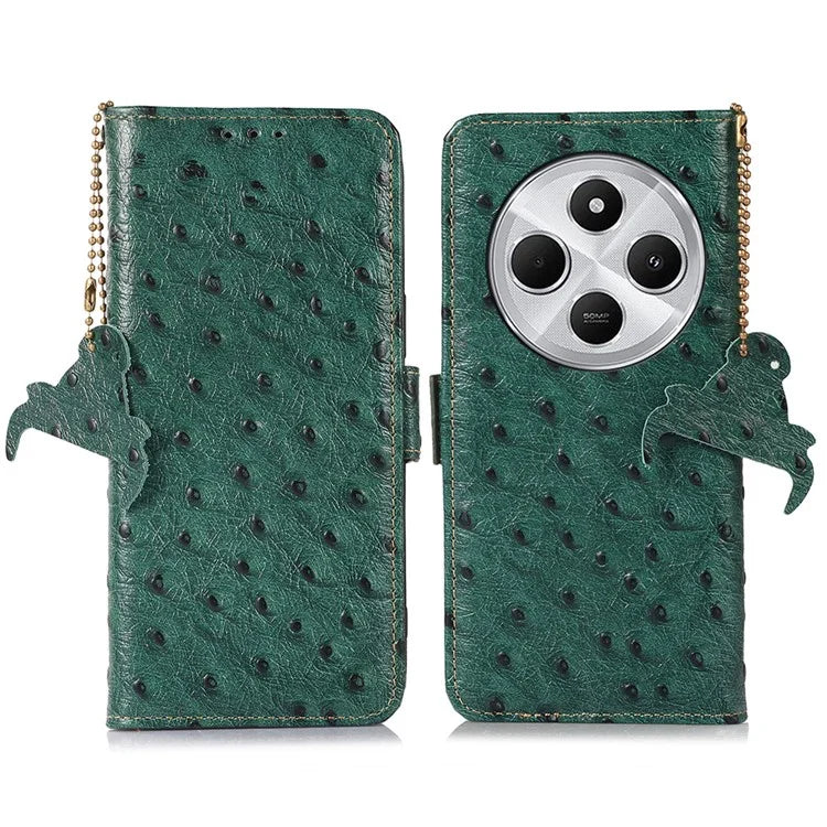 For Xiaomi Redmi 14C 4G Case RFID Blocking Genuine Cow Leather Phone Case Ostrich Texture