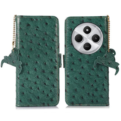 For Xiaomi Redmi 14C 4G Case RFID Blocking Genuine Cow Leather Phone Case Ostrich Texture