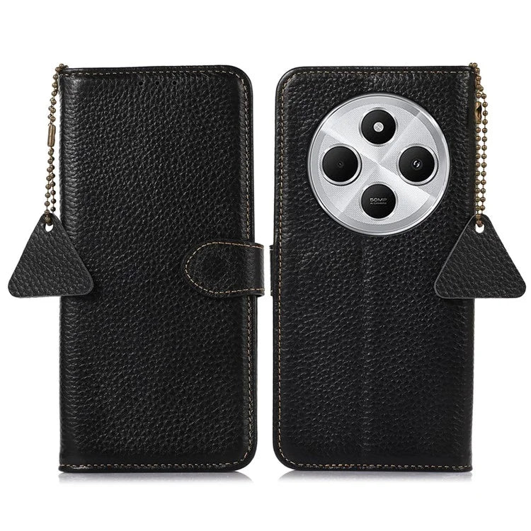 For Xiaomi Redmi 14C 4G Case RFID Blocking Litchi Texture Genuine Cow Leather Phone Cover