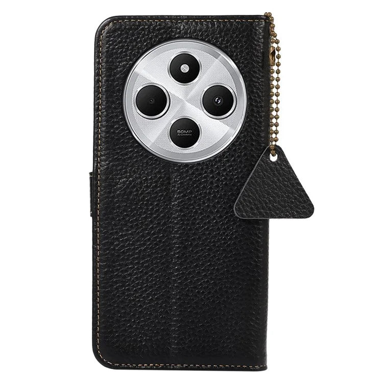 For Xiaomi Redmi 14C 4G Case RFID Blocking Litchi Texture Genuine Cow Leather Phone Cover