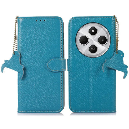 For Xiaomi Redmi 14C 4G Case RFID Blocking Litchi Texture Genuine Cow Leather Phone Cover