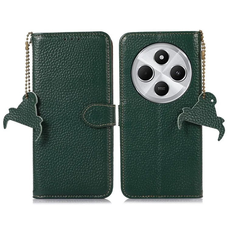 For Xiaomi Redmi 14C 4G Case RFID Blocking Litchi Texture Genuine Cow Leather Phone Cover