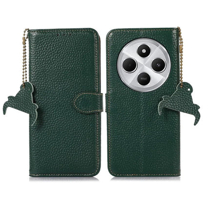 For Xiaomi Redmi 14C 4G Case RFID Blocking Litchi Texture Genuine Cow Leather Phone Cover