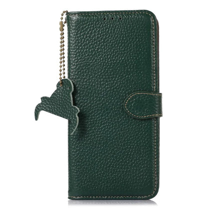 For Xiaomi Redmi 14C 4G Case RFID Blocking Litchi Texture Genuine Cow Leather Phone Cover