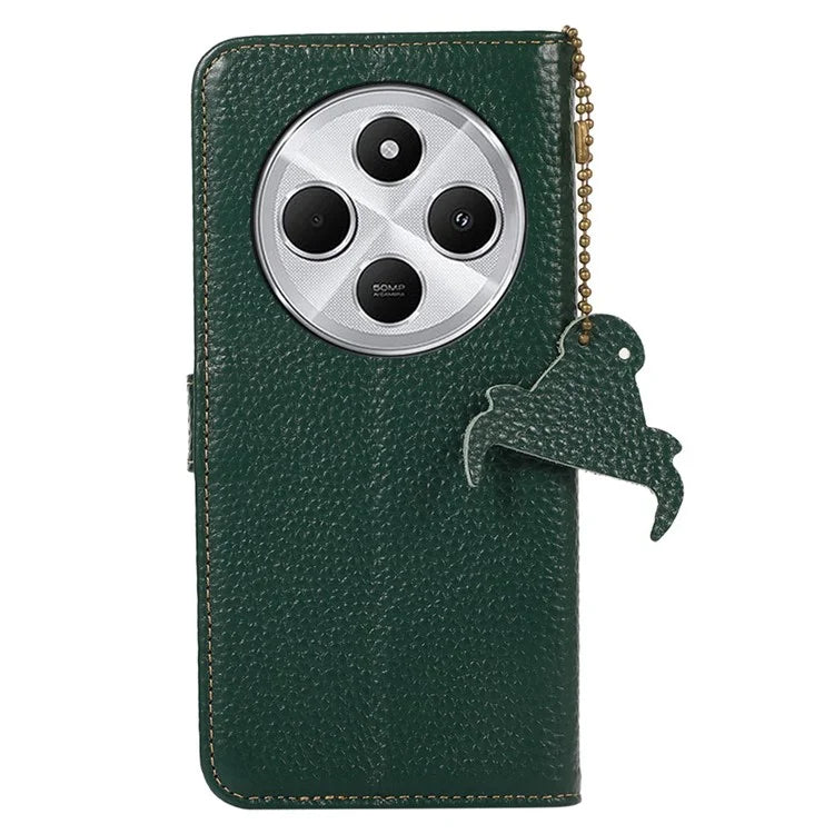 For Xiaomi Redmi 14C 4G Case RFID Blocking Litchi Texture Genuine Cow Leather Phone Cover