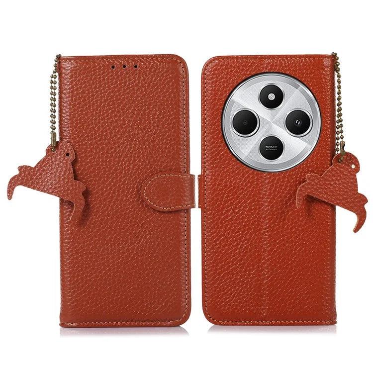 For Xiaomi Redmi 14C 4G Case RFID Blocking Litchi Texture Genuine Cow Leather Phone Cover