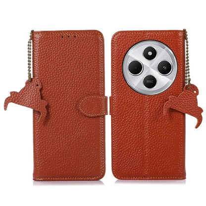 For Xiaomi Redmi 14C 4G Case RFID Blocking Litchi Texture Genuine Cow Leather Phone Cover