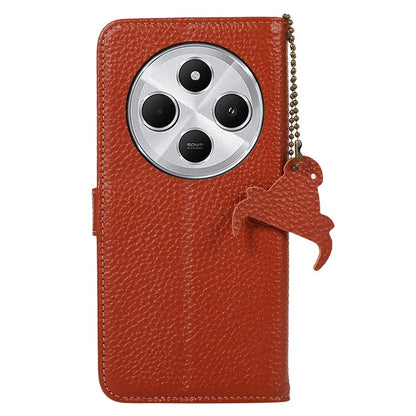 For Xiaomi Redmi 14C 4G Case RFID Blocking Litchi Texture Genuine Cow Leather Phone Cover