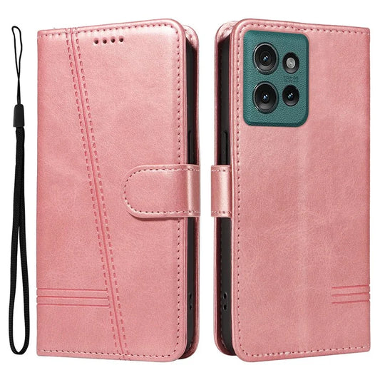 For Motorola Edge 50 5G Case Flip Wallet T-Shape Lines Leather Phone Cover
