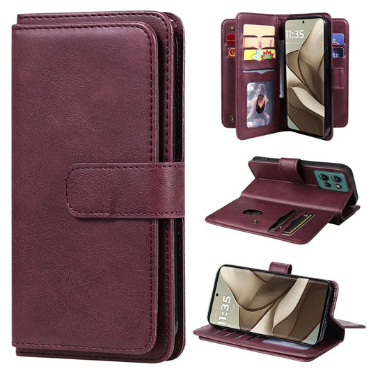KT Multi-Functional Series-1 For Motorola Edge 50 5G Case 10 Card Holder Leather Phone Cover Stand