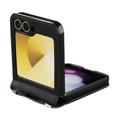 LC.IMEEKE for Samsung Galaxy Z Flip5 5G Case Leather+PC Phone Cover with Straps Card Slots