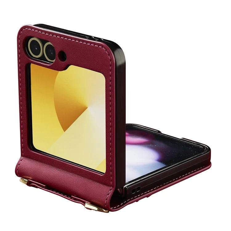 LC.IMEEKE for Samsung Galaxy Z Flip5 5G Case Leather+PC Phone Cover with Straps Card Slots