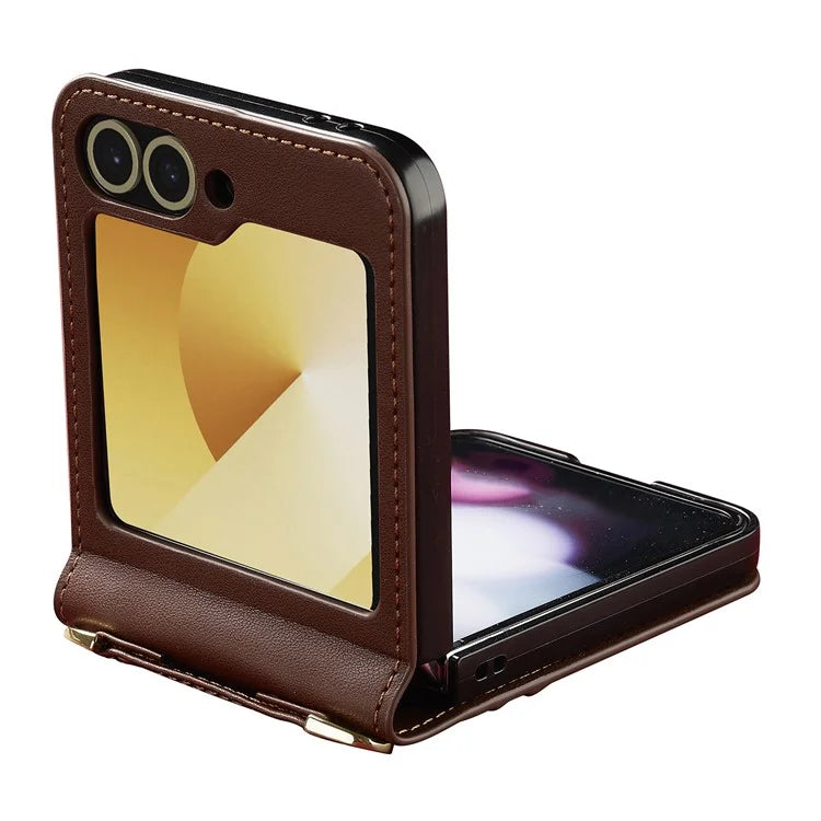 LC.IMEEKE for Samsung Galaxy Z Flip5 5G Case Leather+PC Phone Cover with Straps Card Slots