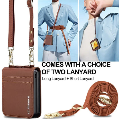 LC.IMEEKE for Samsung Galaxy Z Flip5 5G Case Leather+PC Phone Cover with Straps Card Slots