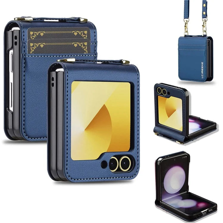 LC.IMEEKE for Samsung Galaxy Z Flip5 5G Case Leather+PC Phone Cover with Straps Card Slots