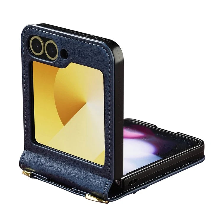 LC.IMEEKE for Samsung Galaxy Z Flip5 5G Case Leather+PC Phone Cover with Straps Card Slots