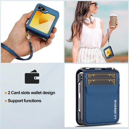 LC.IMEEKE for Samsung Galaxy Z Flip5 5G Case Leather+PC Phone Cover with Straps Card Slots