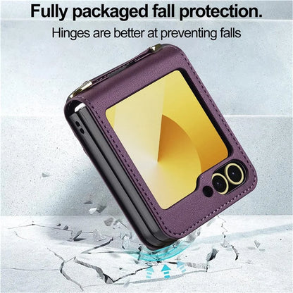 LC.IMEEKE for Samsung Galaxy Z Flip5 5G Case Leather+PC Phone Cover with Straps Card Slots