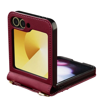 LC.IMEEKE for Samsung Galaxy Z Flip6 5G Case Leather+PC Phone Cover with Straps Card Slots