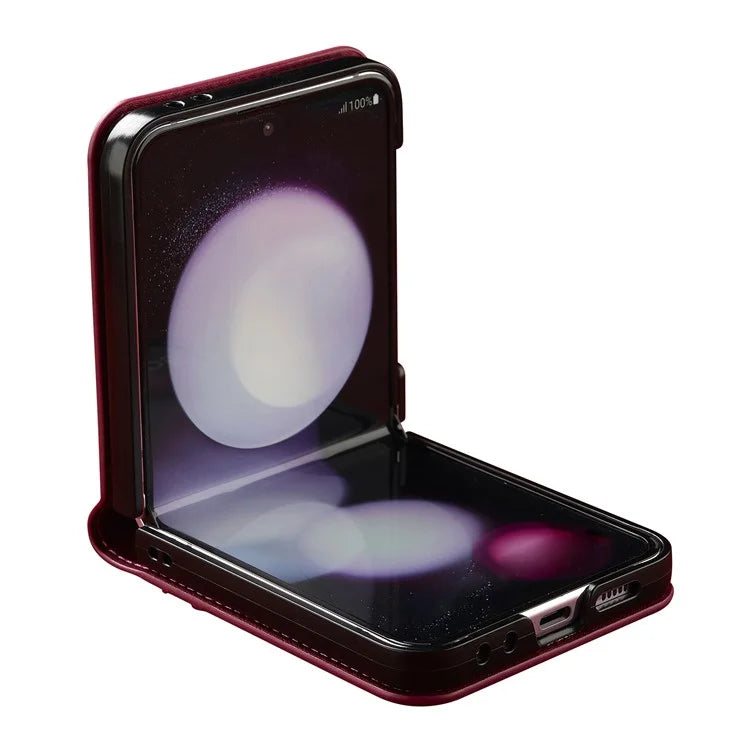 LC.IMEEKE for Samsung Galaxy Z Flip6 5G Case Leather+PC Phone Cover with Straps Card Slots
