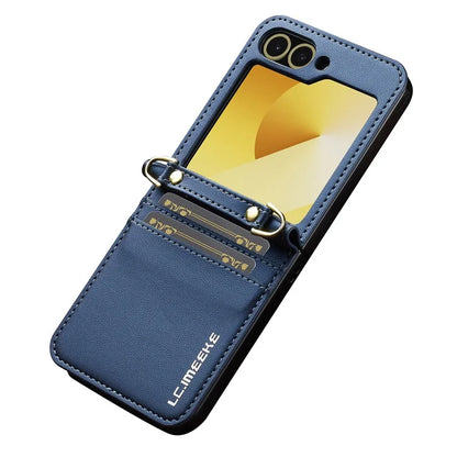 LC.IMEEKE for Samsung Galaxy Z Flip6 5G Case Leather+PC Phone Cover with Straps Card Slots