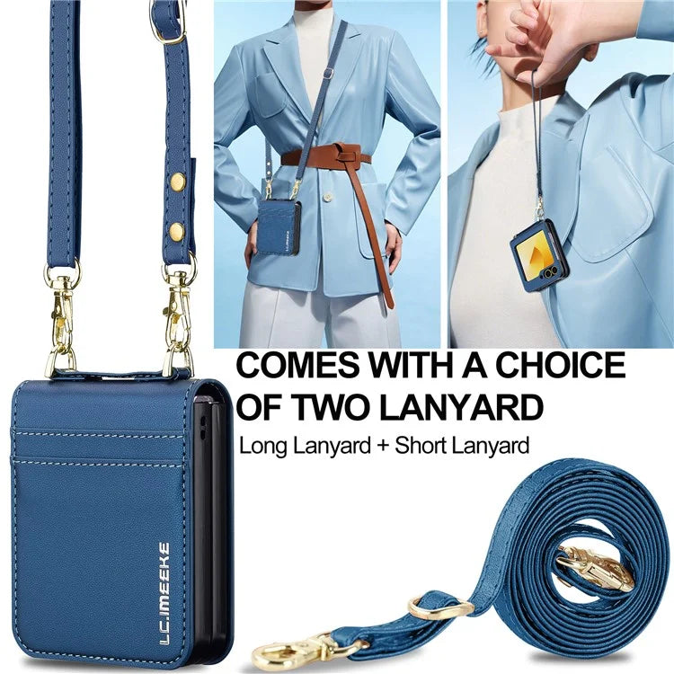 LC.IMEEKE for Samsung Galaxy Z Flip6 5G Case Leather+PC Phone Cover with Straps Card Slots