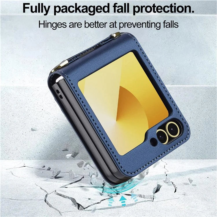 LC.IMEEKE for Samsung Galaxy Z Flip6 5G Case Leather+PC Phone Cover with Straps Card Slots