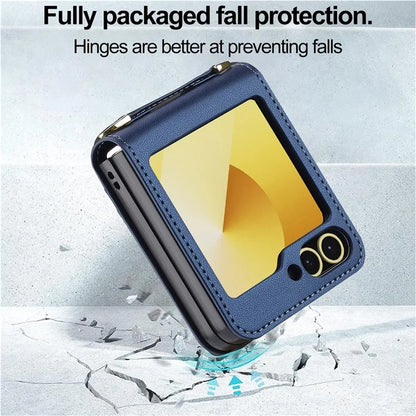 LC.IMEEKE for Samsung Galaxy Z Flip6 5G Case Leather+PC Phone Cover with Straps Card Slots