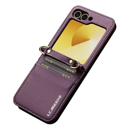 LC.IMEEKE for Samsung Galaxy Z Flip6 5G Case Leather+PC Phone Cover with Straps Card Slots
