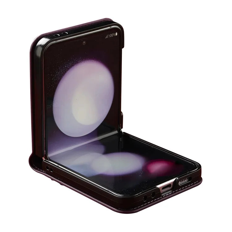 LC.IMEEKE for Samsung Galaxy Z Flip6 5G Case Leather+PC Phone Cover with Straps Card Slots